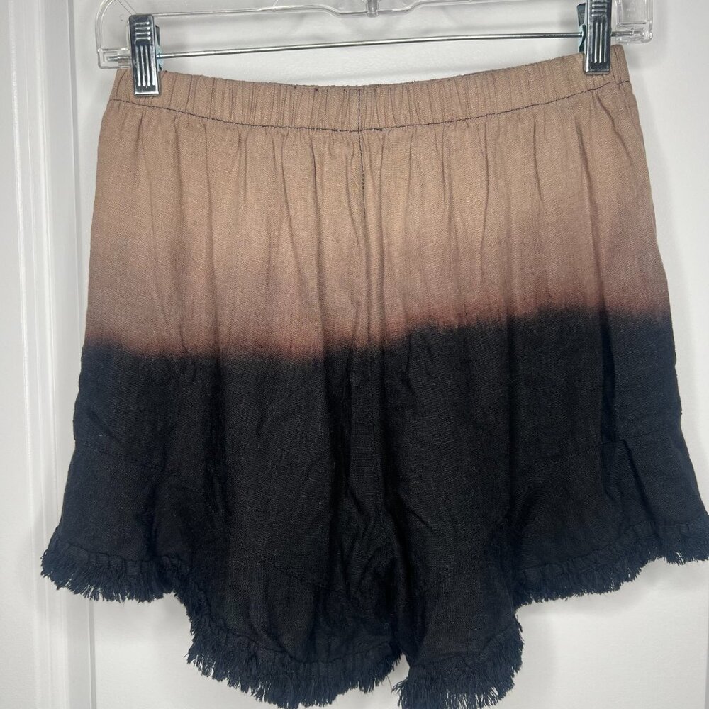 Umgee Ombree Shorts Women's Sz Small - Elastic Waist S/M Fringe Linen/Rayon